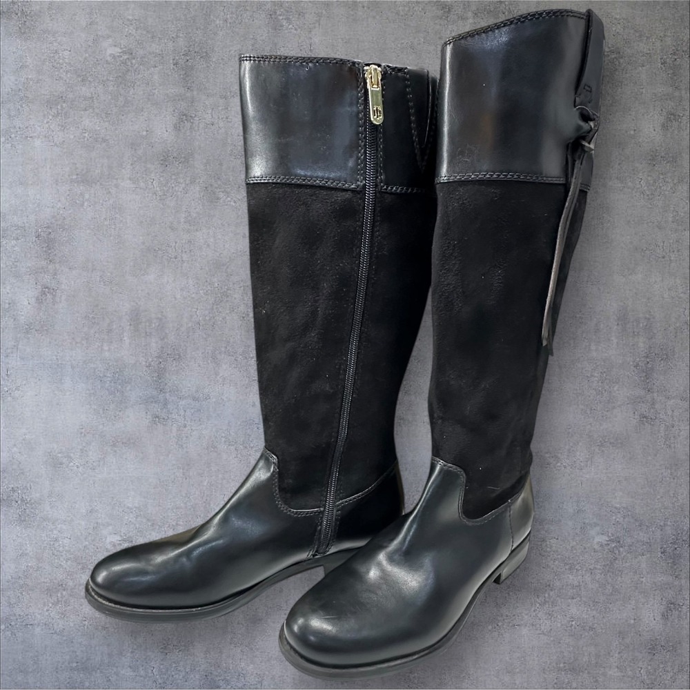 Tommy Hilfiger Womens Black Knee High Riding Boots Leather Suede Size 8M